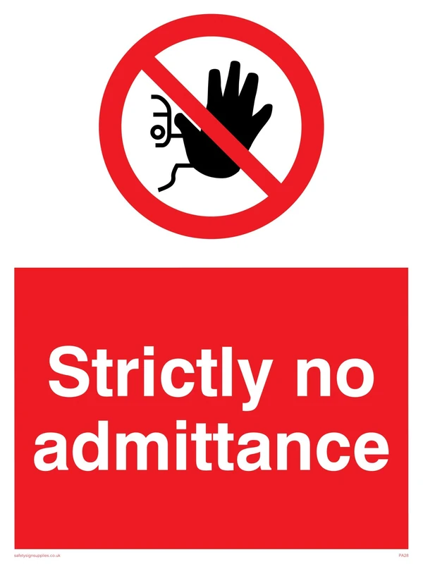 Viking Signs PA28-A1P-1M "Strictly No Admittance" Sign, 1 mm Semi-Rigid Plastic, 800 mm H x 600 mm W