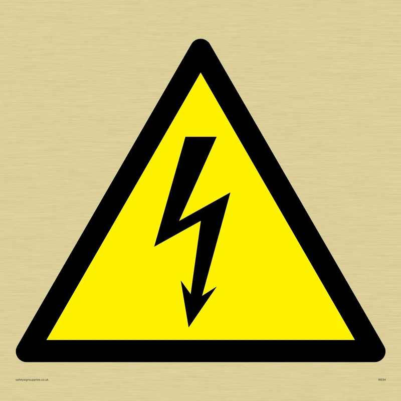 Viking Signs WE94-S40-G Electrical Warning Symbol Sign, Rigid Gold Plastic, 400 mm H x 400 mm W