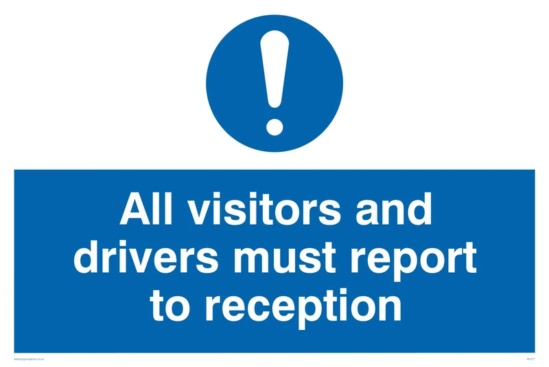 Viking Signs MV317-A2L-AC "All Visitors And Drivers Must Report To Reception" Sign, Aluminium Composite, 400 mm H x 600 mm W