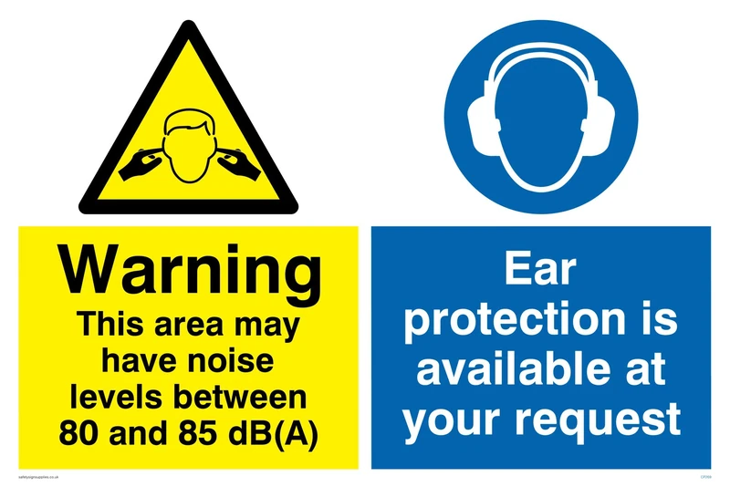 Viking Signs CP269-A2L-3M "Warning This Area May Have Noise Levels Between 80 And 85 dB(A), Ear Protection Is Available At Your Request" Sign, 3 mm Plastic Rigid, 600 mm H x 400 mm W