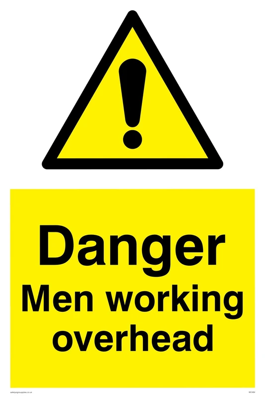 Viking Signs WC484-A2P-3M "Danger Men Working Overhead" Sign, 3 mm Rigid Plastic, 600 mm H x 400 mm W
