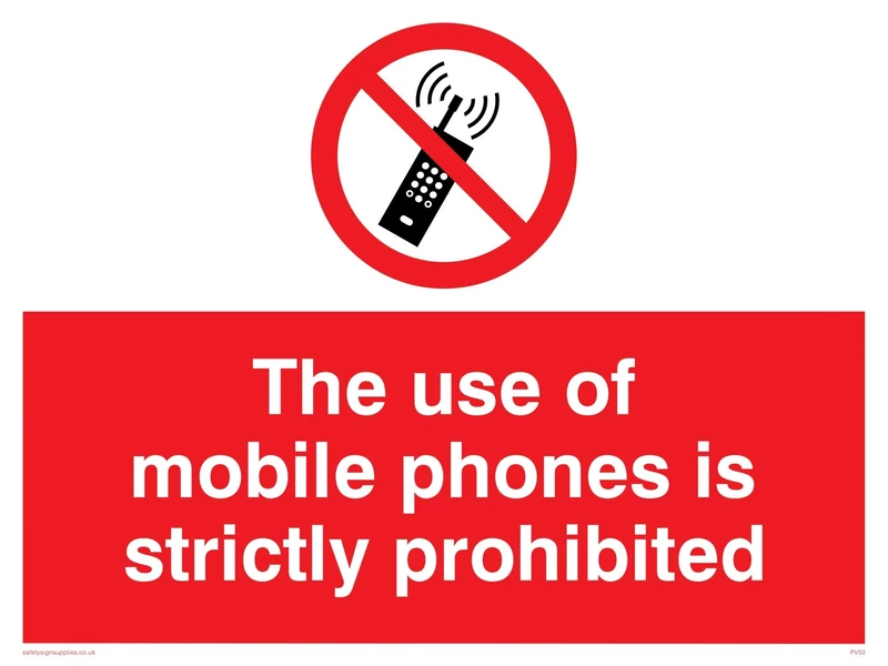 Viking Signs PV50-A1L-AC "The Use Of Mobile Phones Is Strictly Prohibited" Sign, Aluminium Composite, 600 mm H x 800 mm W