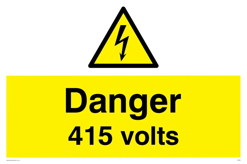 Viking Signs WE83-A2L-3D "Danger 415 Volts" Sign, 3 mm Double Sided Rigid PVC, 400 mm H x 600 mm W