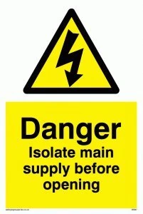 Viking Signs WE87-A1P-1M "Danger Isolate Main Supply Before Opening" Sign, 1 mm Semi-Rigid Plastic, 800 mm H x 600 mm W