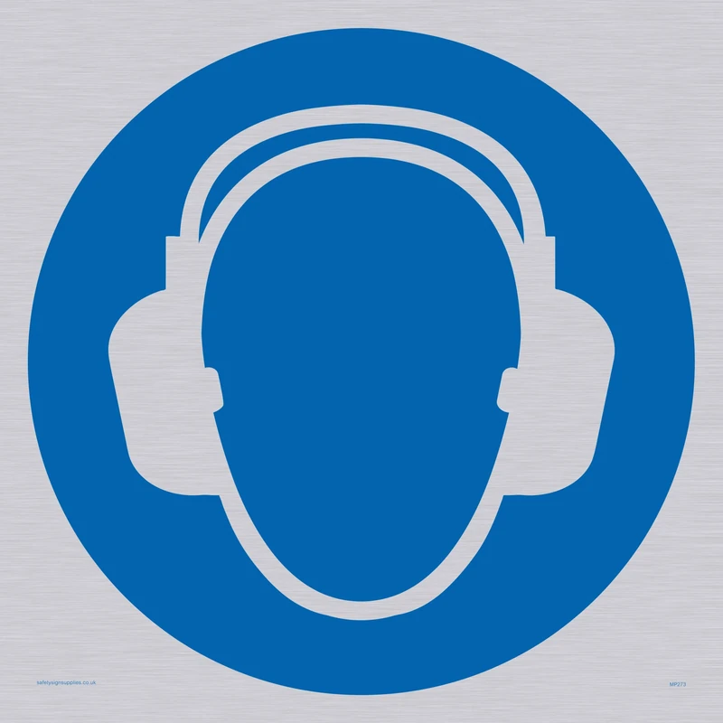 Viking Signs MP273-S40-S Ear Protection Symbol, Rigid Silver Plastic, 400 mm H x 400 mm W - Image 1