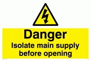 Viking Signs WE87-A2L-AC "Danger Isolate Main Supply Before Opening" Sign, Aluminium Composite, 400 mm H x 600 mm W