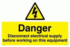 Viking Signs WE74-A2L-3D "Danger Disconnect Electrical Supply Before Working On This Equipment" Sign, 3 mm Double Sided Rigid PVC, 400 mm H x 600 mm W