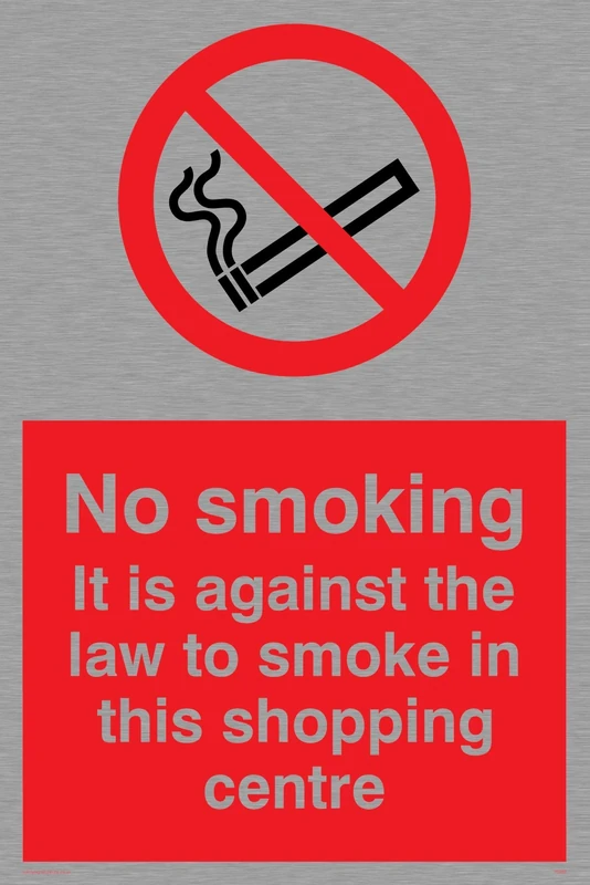 Viking Signs PS988-A4P-MS "No Smoking. It Is Against The Law To Smoke In This Shopping Centre" Sign, Stainless Steel, Marine Grade, 300 mm H x 200 mm W