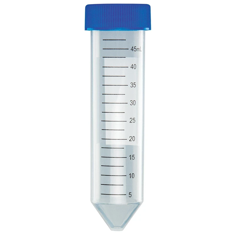 Globe Scientific 50mL Centrifuge Tube with Attached Blue Flat Top Screw Cap, 6288, Polypropylene, Sterile, Printed Graduation, 25/Bag, 500/CS