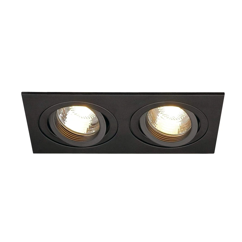 SLV 113492 New TRIA II GU10 Downlight, Rectangular, Black-mat, max. 2x50W, incl. Clip Springs, Aluminium, Black - Image 1