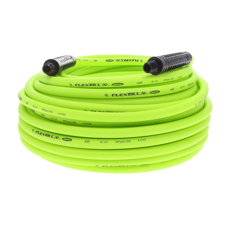 Flexzilla Air Hose, 1/4 in. x 100'., 1/4 in. MNPT Fittings, Heavy Duty, Lightweight, Hybrid, Zillagreen - HFZ14100YW2