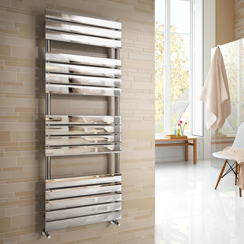 iBathUK Zerith Wall Mounted Flat Panel Heated Towel Rail, 16 Column Slim Flat Steel Hydronic Central Heating High Thermal Output Designer Bathroom Towel Radiator in Chrome, 1600 × 600mm