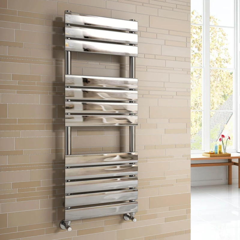iBathUK | 1200 x 450 mm Chrome Designer Flat Panel Heated Towel Rail Radiator RF1200450
