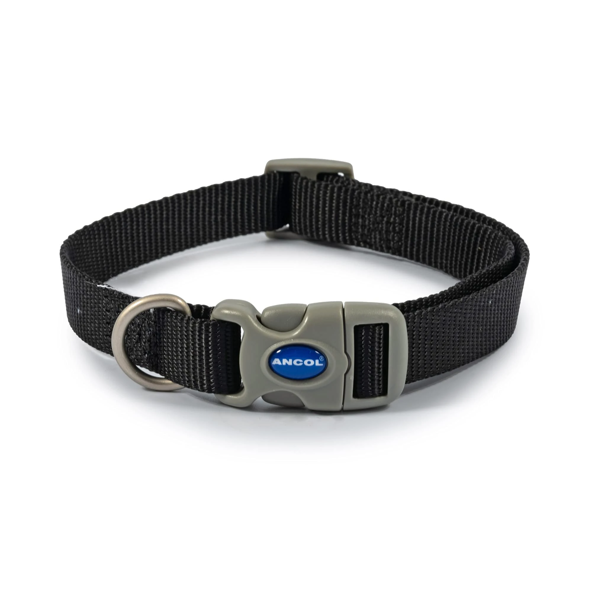 Ancol Viva Adjustable Dog Collar in Black - Lightweight Weatherproof Quick Fit Nylon Collar - Size 5-9 / Large Fits Neck 45-70cm