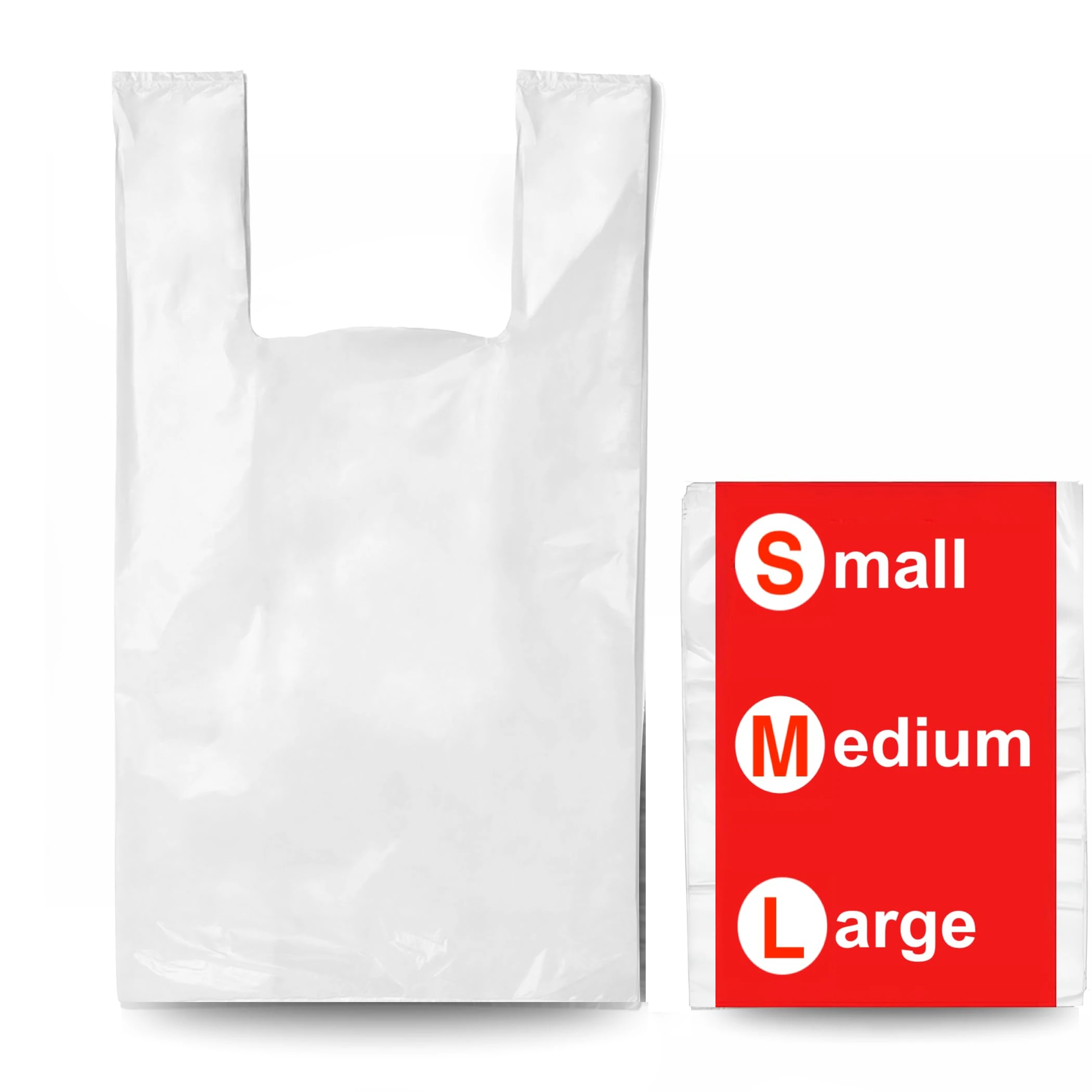 100 White Plastic Carrier Bags – Vest-Style with Handles for Groceries, Boutique Markets & Takeaways 13 x 19 x 23 Inch (Large)