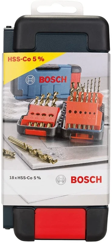 Bosch 18pcs. Toughbox Metal Drill Bit Set HSS-Co (for Inox, Steel, Aluminium, Ø1 - 10 mm, DIN 338, 135°, Professional Accessoris for Rotary Drills, Drivers from Most Brands)
