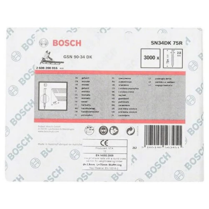 Bosch 2608200016 2.8 x 75 mm Clipped Head Strip Nail