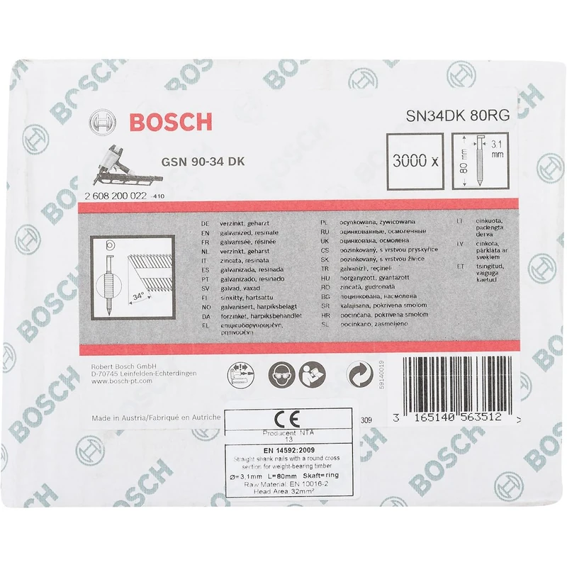 Bosch 2608200022 3.1 x 80 mm Galvanized Clipped Head Strip Nail