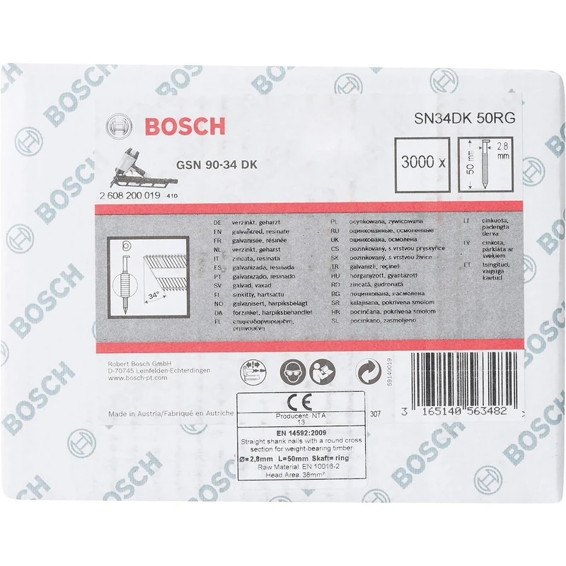 Bosch 2608200019 2.8 x 50 mm Galvanized Clipped Head Strip Nail