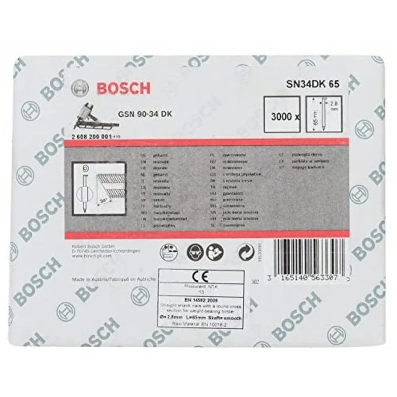 Bosch 2608200001 2.8 x 65 mm Clipped Head Strip Nail
