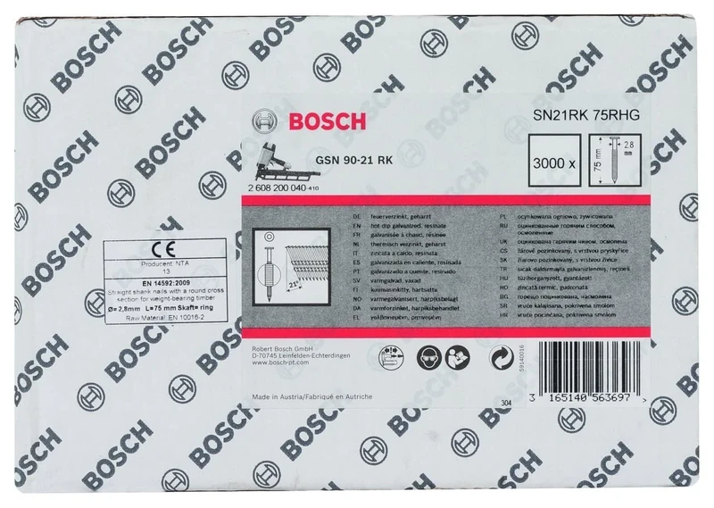 Bosch 2608200040 2.8 x 75 mm Hot Dip Galvanized Full Head Strip Nail