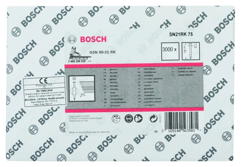 Bosch 2608200029 2.8 x 75 mm Full Head Strip Nail