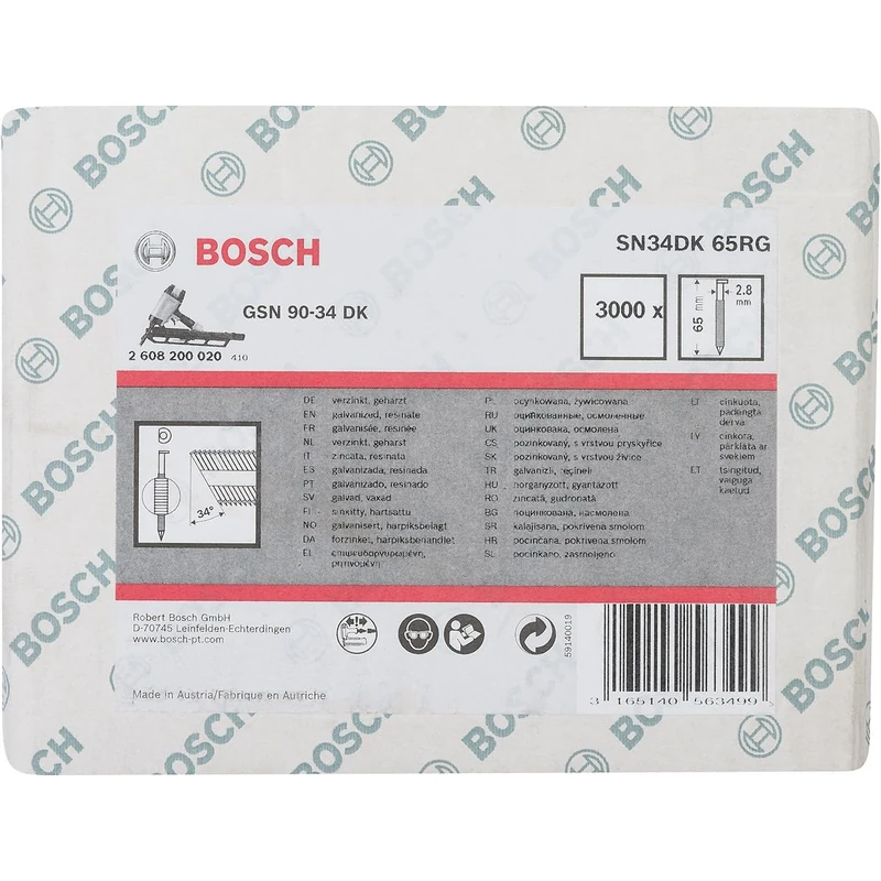 Bosch 2608200020 2.8 x 65 mm Galvanized Clipped Head Strip Nail