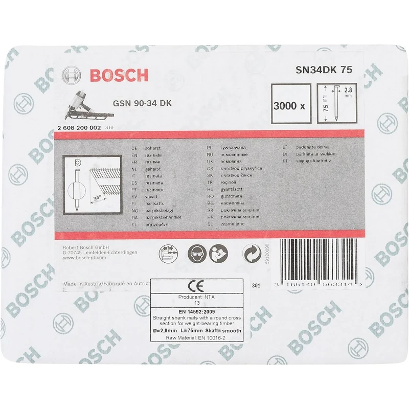 Bosch 2608200002 2.8 x 75 mm Clipped Head Strip Nail