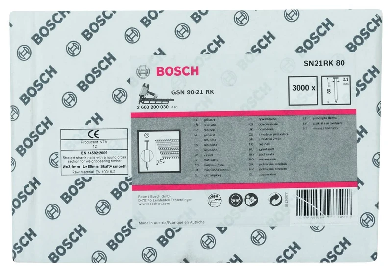 Bosch 2608200030 3.1 x 80 mm Full Head Strip Nail