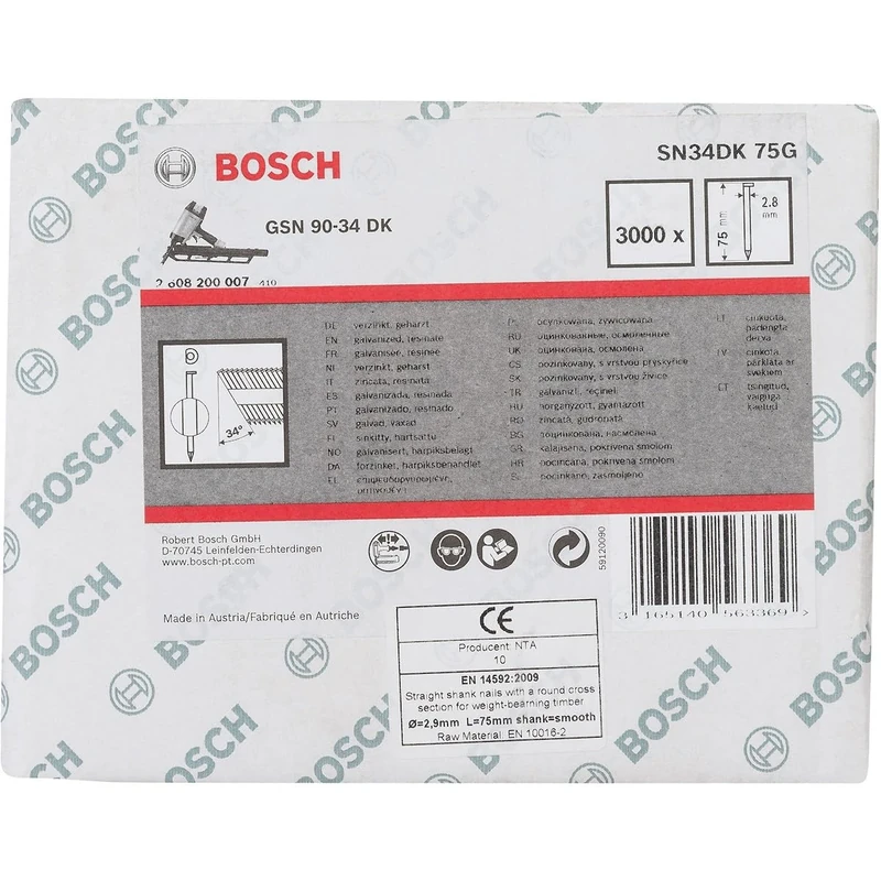 Bosch 2608200007 2.8 x 75 mm Galvanized Clipped Head Strip Nail