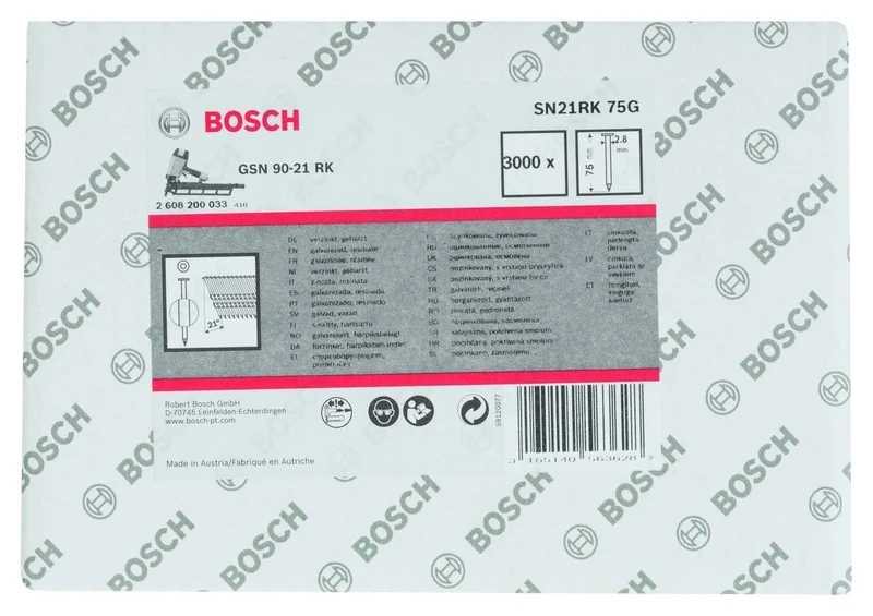 Bosch 2608200033 2.8 x 75 mm Galvanized Full Head Strip Nail