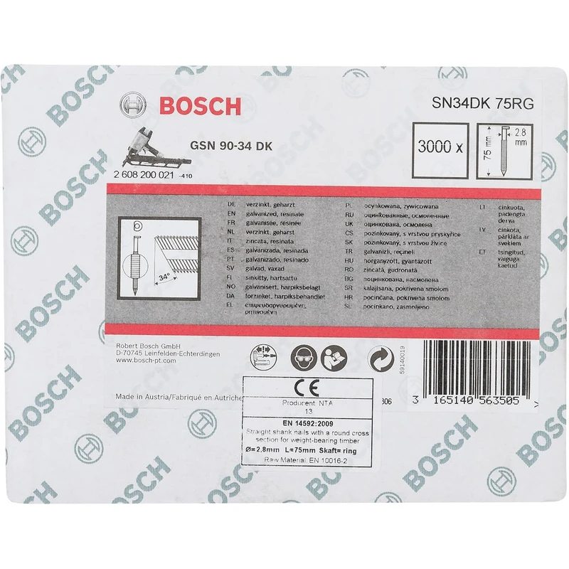 Bosch 2608200021 2.8 x 75 mm Galvanized Clipped Head Strip Nail