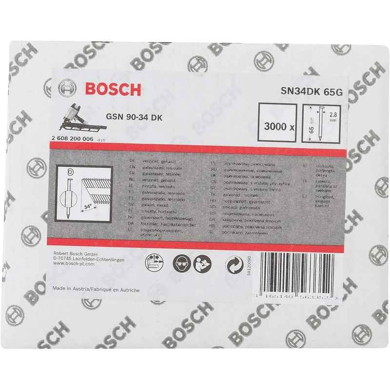 Bosch 2608200006 2.8 x 65 mm Galvanized Clipped Head Strip Nail