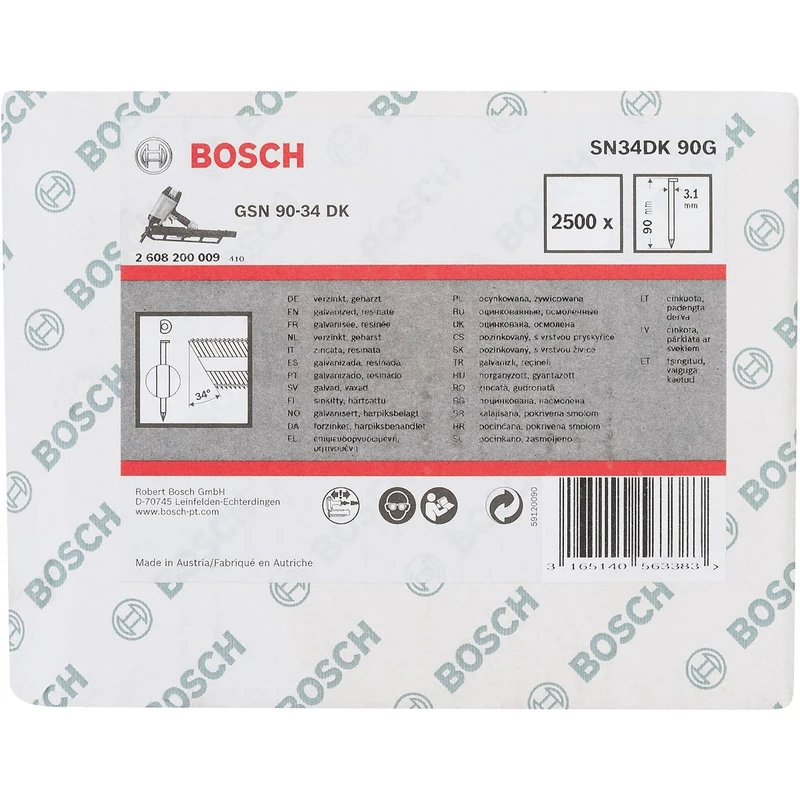 Bosch 2608200009 3.1 x 90 mm Galvanized Clipped Head Strip Nail