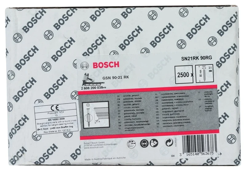 Bosch 2608200038 3.1 x 90 mm Galvanized Full Head Strip Nail