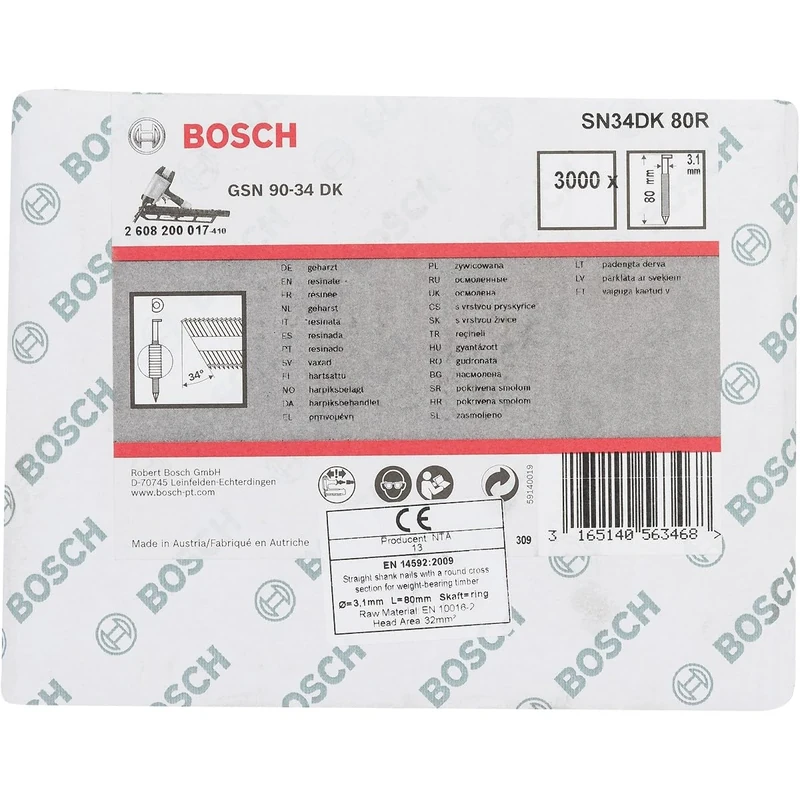 Bosch 2608200017 3.1 x 80 mm Clipped Head Strip Nail