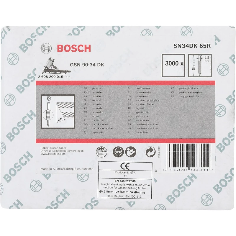 Bosch 2608200015 2.8 x 65 mm Clipped Head Strip Nail