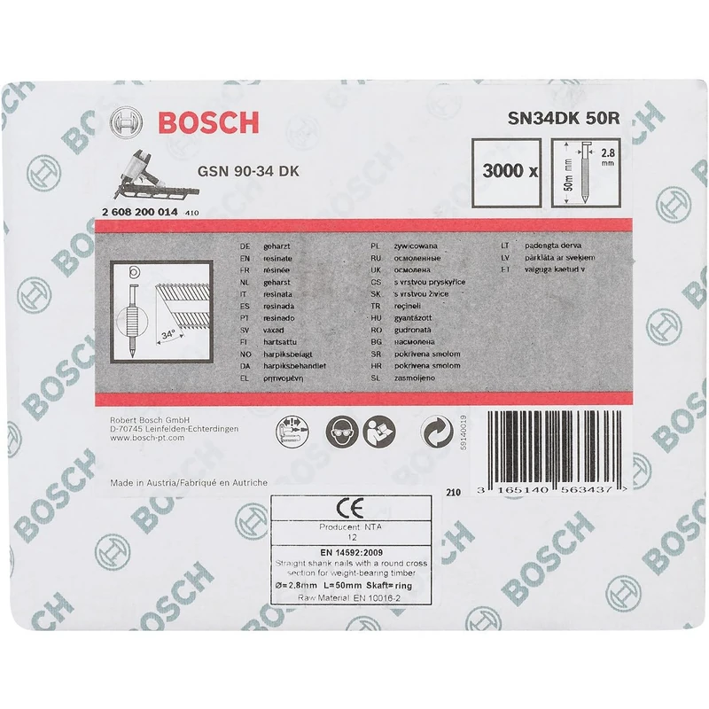 Bosch 2608200014 2.8 x 50 mm Clipped Head Strip Nail