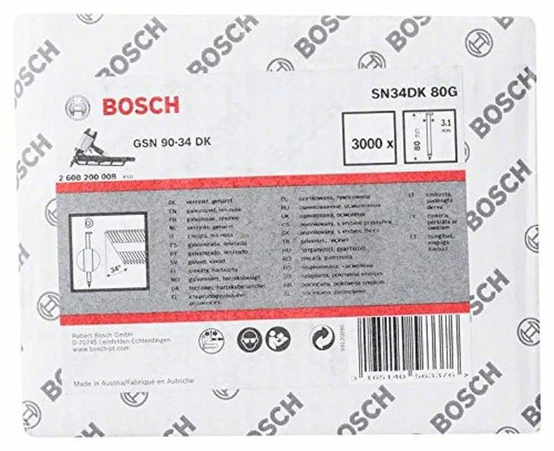 Bosch 2608200008 3.1 x 80 mm Galvanized Clipped Head Strip Nail - Image 1