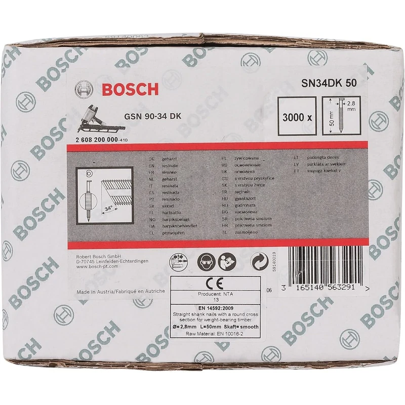 Bosch 2608200000 2.8 x 50 mm Clipped Head Strip Nail