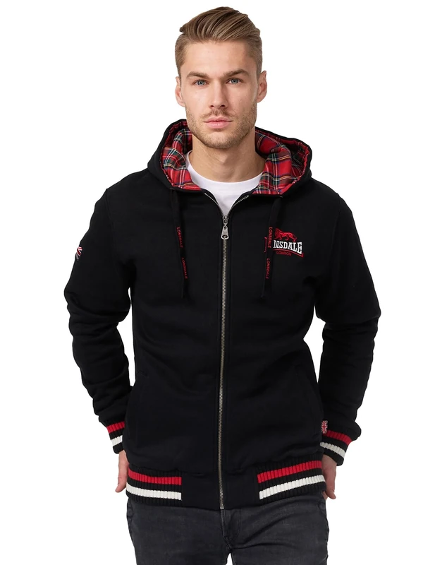 Lonsdale Men's Lancaster Hooded Sweatjacket - Black, Large