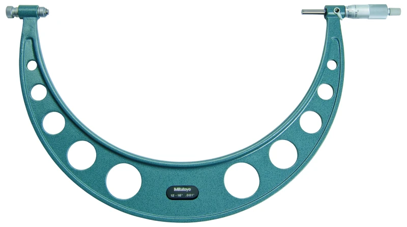 Mitutoyo 104-152 Outside Micrometre with 4 Interchangeable Anvils and 4 Standards, 12"-16" Range, 0.001" Graduation