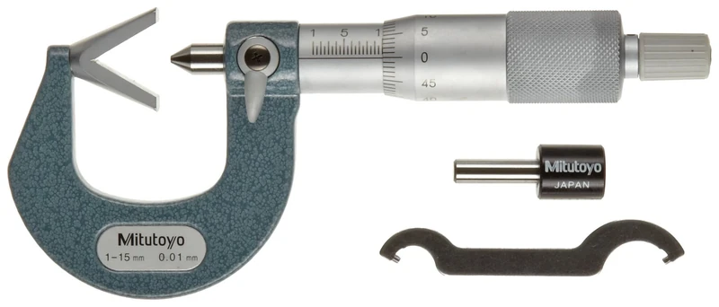Mitutoyo 114-161 Series 114 3 Flute V-Anvil Micrometre, 1-15 Range, 0.01 mm Graduation