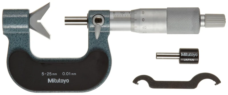 Mitutoyo 114-165 Series 114 5 Flute V-Anvil Micrometre, 5 mm-25 mm Range, 0.01 mm Graduation