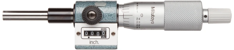 Mitutoyo 250-312 Micrometer Head, with Digit Counter, 0-1" Range, 0.0001" Graduation, -0.0001" Accuracy, Ratchet Stop Thimble, Flat Face