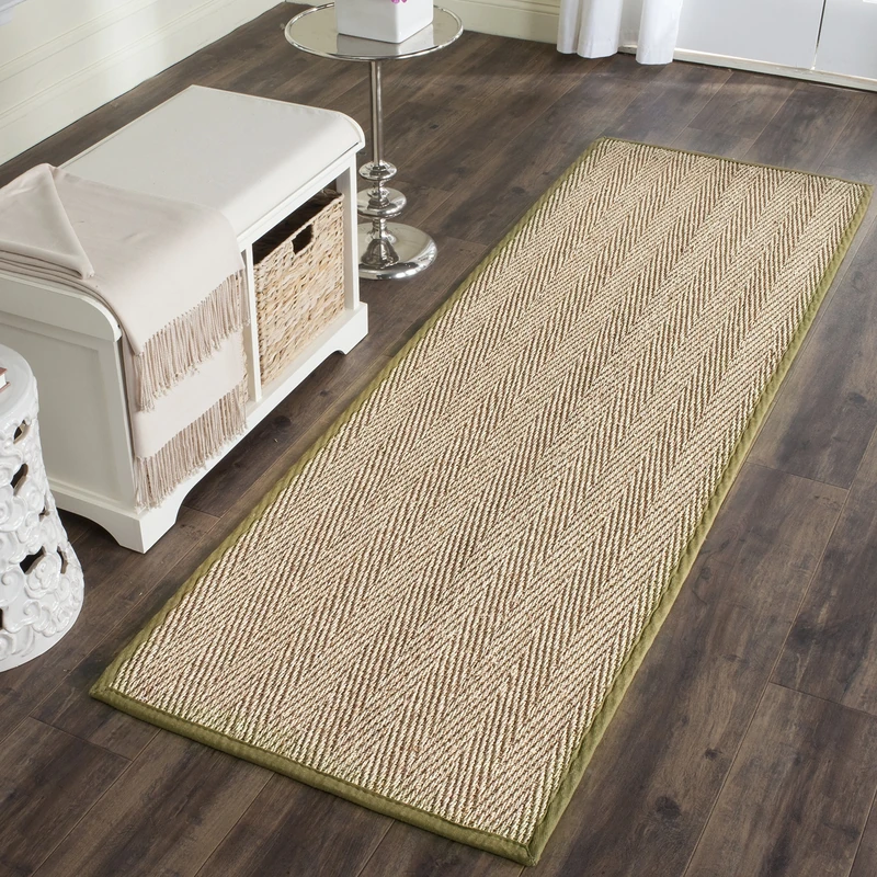 Safavieh Natural Fiber Indoor Woven Runner Area Rug, Natural Fiber Collection, NF115, in Natural / Olive, 76 X 244 cm for Living Room, Bedroom or Any Indoor Space
