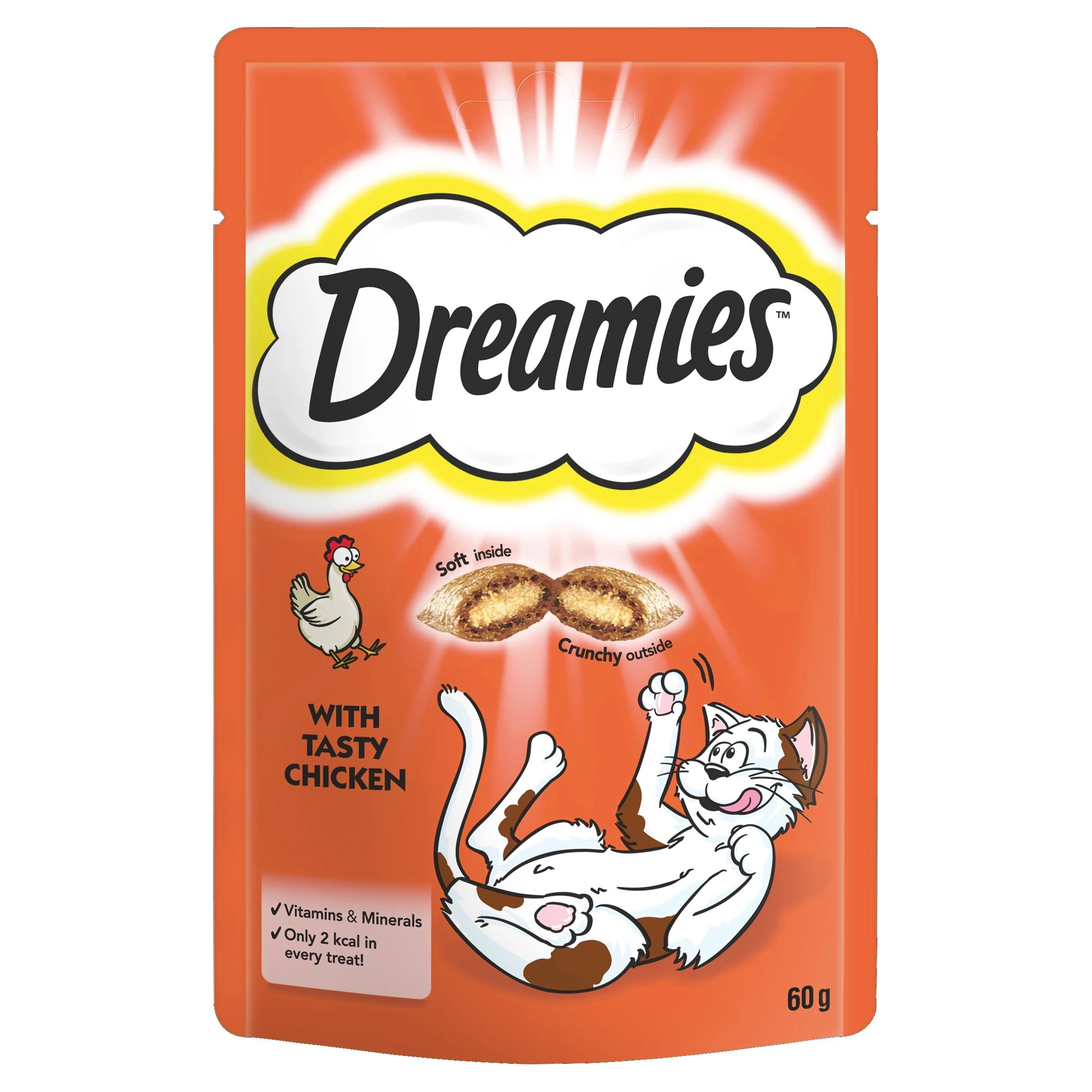 Dreamies Cat Treats, Tasty Snacks with Tempting Chicken, 8 Pouches of 60 g