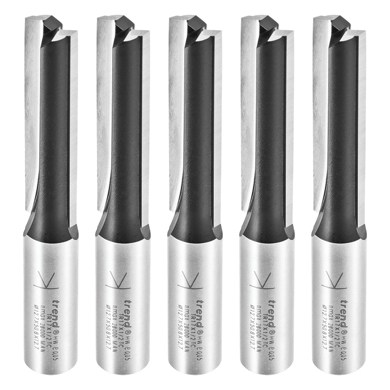 Trend Trade Kitchen Fitters Pack, 5 Piece Set of Straight Router Cutters, 1/2 Inch Shank, 12.7mm Cut Diameter, Trade TC, TR/KFP/3
