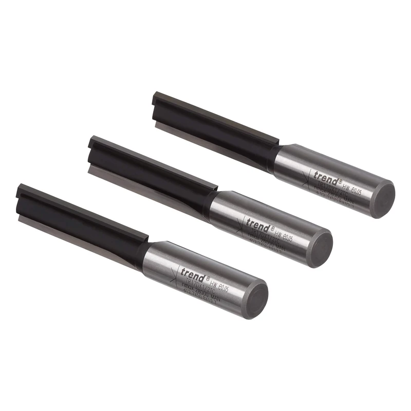 Trend Trade Pack of 3 Straight Multi-Purpose Router Cutters, 1/2 Inch Shank with 12.7mm Cut Diameter and 50mm Cut Length, Tungsten Carbide Tipped, TR/PACK/3