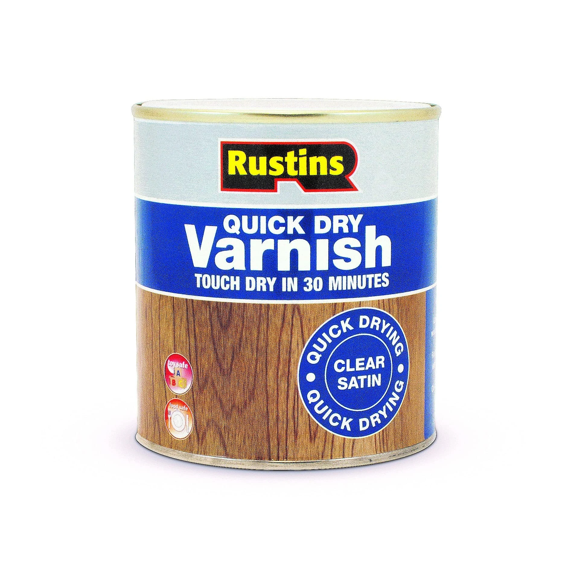 Rustins Quick Dry Varnish Clear Satin 500ml -Fast-Drying Water-Based Wood Varnish; Durable Non-Yellowing Finish in Gloss, Satin or Matt for Indoor Use